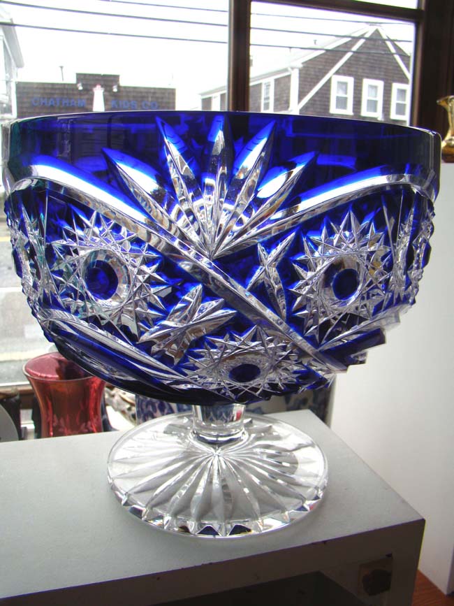 A stunning cobalt blue cut glass footed bowl — image 2